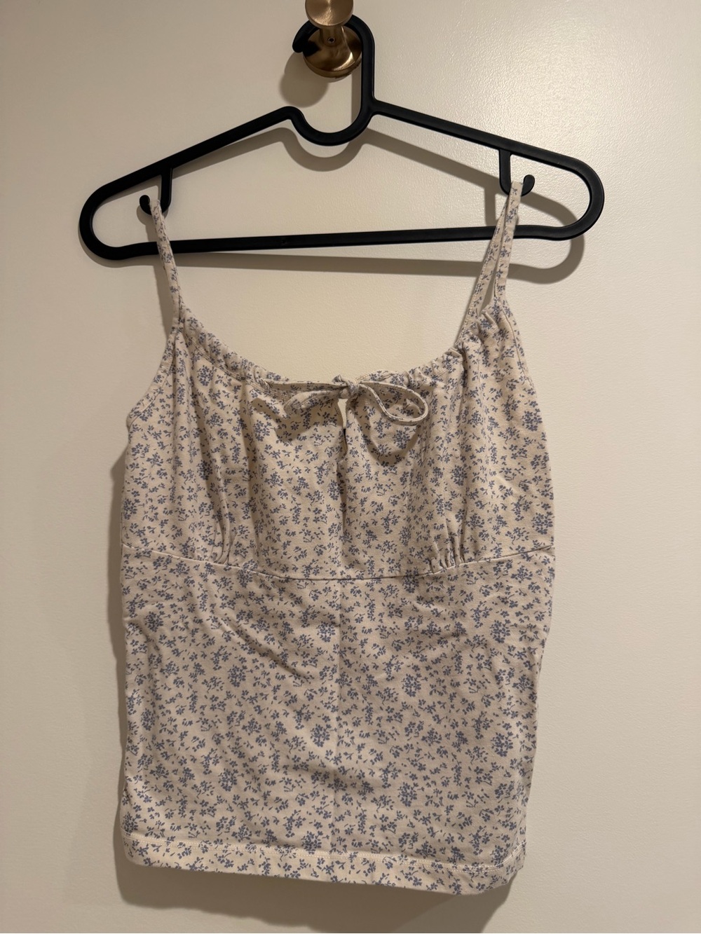 Brandy Melville Cream Tank Top with Blue Floral Print